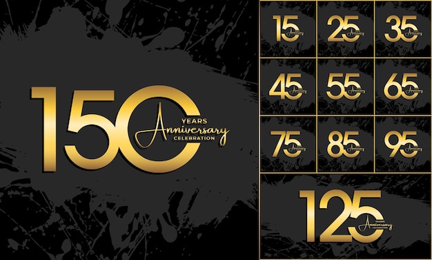 Set of anniversary celebration template designs with gold color. Vector template illustration