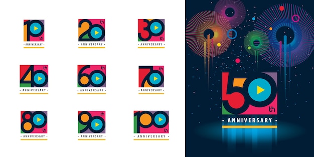 Set of anniversary  colorful logo