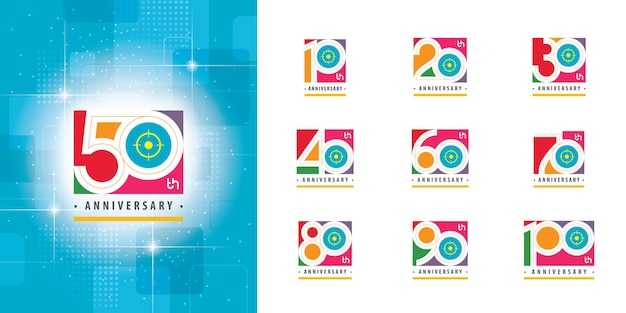 Vector set of anniversary  colorful logo