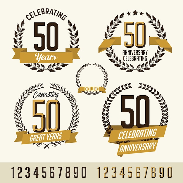 Set of Anniversary Gold  Elements.