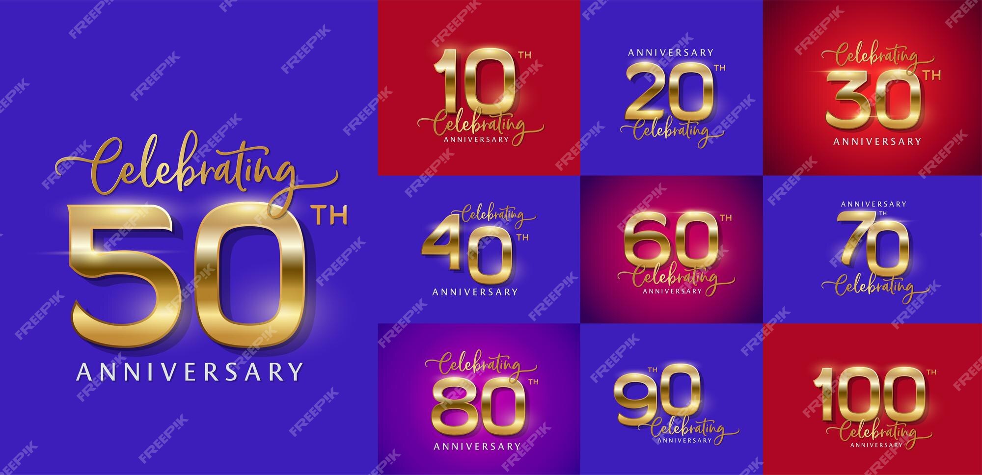 Premium Vector | Set of anniversary gold logotype and lettering style