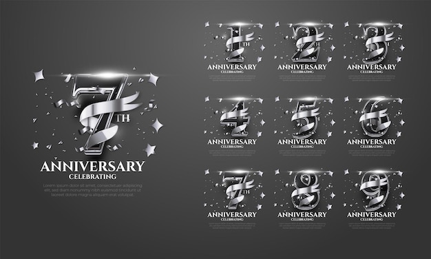 Vector set of anniversary illustration background silver color