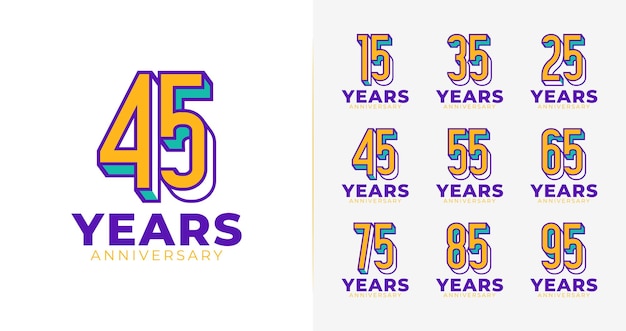 Vector set of anniversary logo design with creative and fun concept