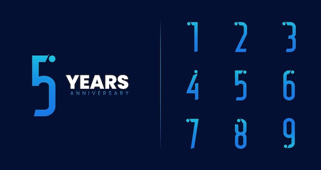 Set of anniversary logo design with tech or digital concept for birthday event
