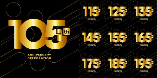 Set di disegni del logo dell'anniversario numeri d'oro su sfondo astratto illustrazione vettoriale eps10
