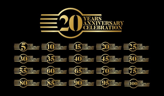 Set di numeri di logo dell'anniversario celebrazione di compleanno dell'emblema dell'anniversario d'oro