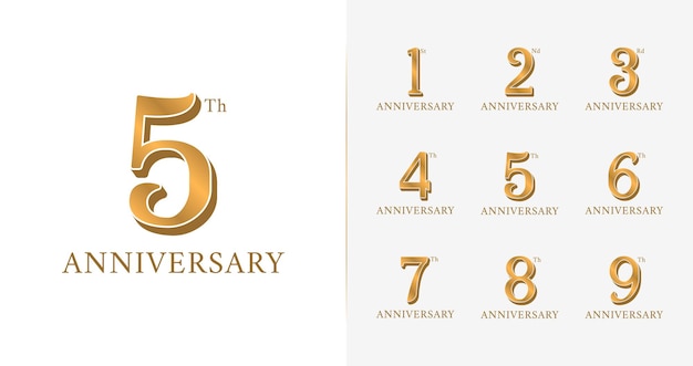 Set of anniversary logo with gold color for celebrate card invitation and etc