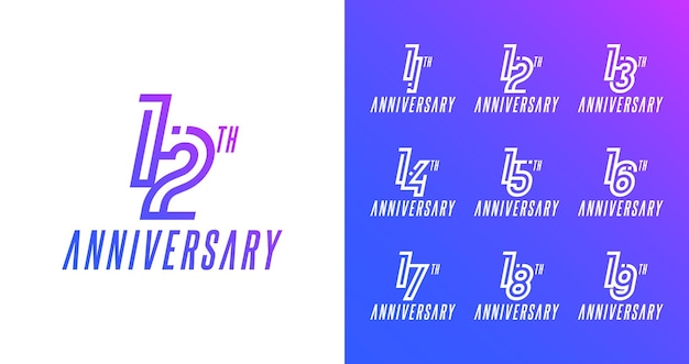 Vector set of anniversary logo with technology and futuristic concept