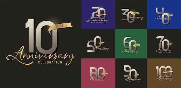 Vector set of anniversary logotype and gold ribbon