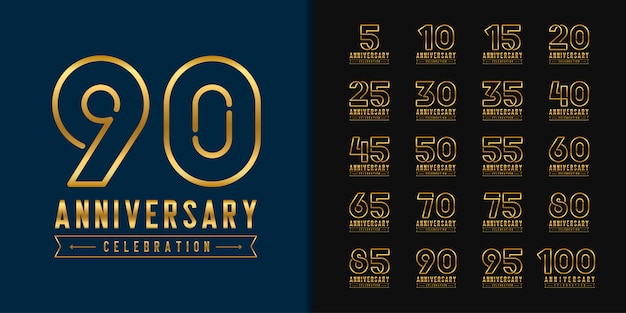 Set of anniversary logotype. Golden anniversary celebration emblem design. 