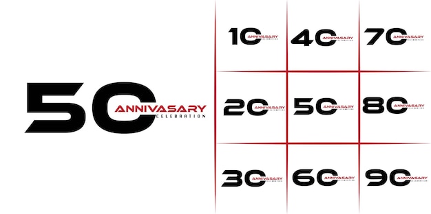 記念日のピクトグラム アイコンのセットです。フラットなデザイン。 10、20、30、40、50、60、70、80、90歳の誕生日