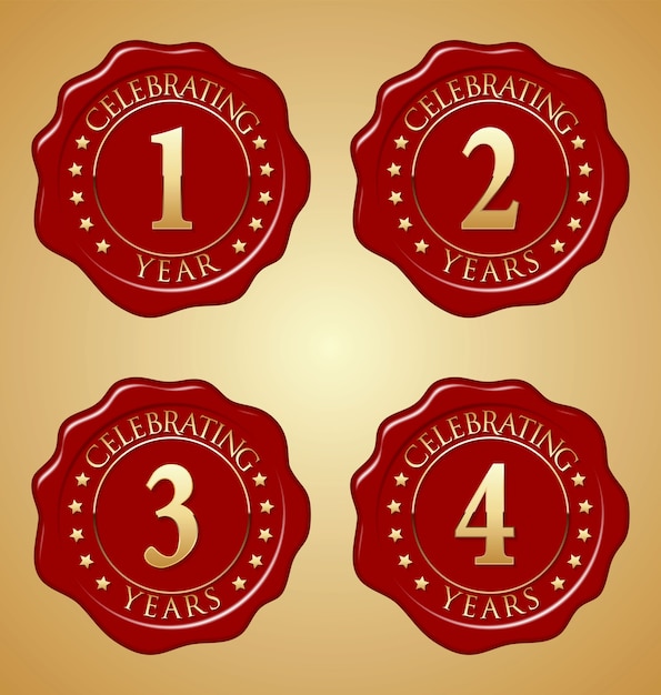 Vector set of anniversary red wax seal