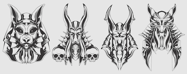 Vector set of anubis head