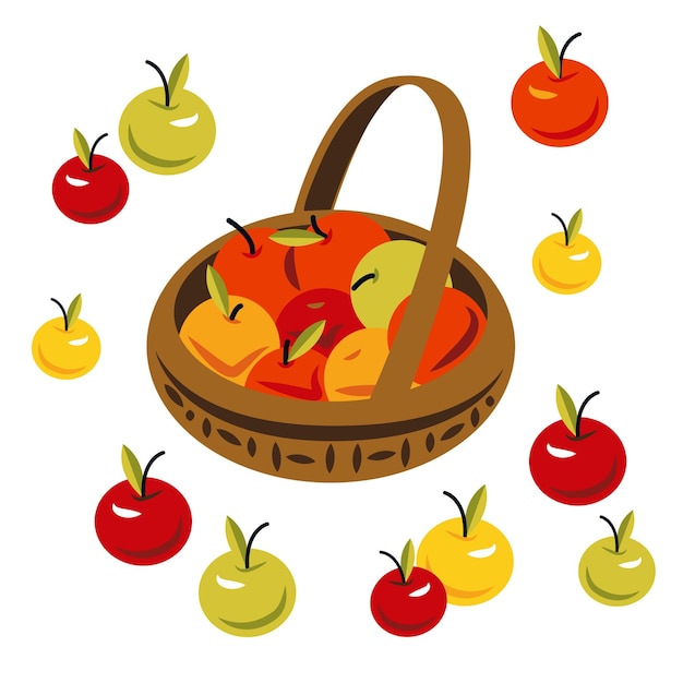 Set of apple basket with apples