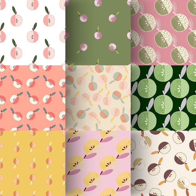 Set of apple fruit seamless pattern. doodle style apple pattern collections. vector illustration for seasonal textile prints, fabric design, banners, backdrops and wallpapers.