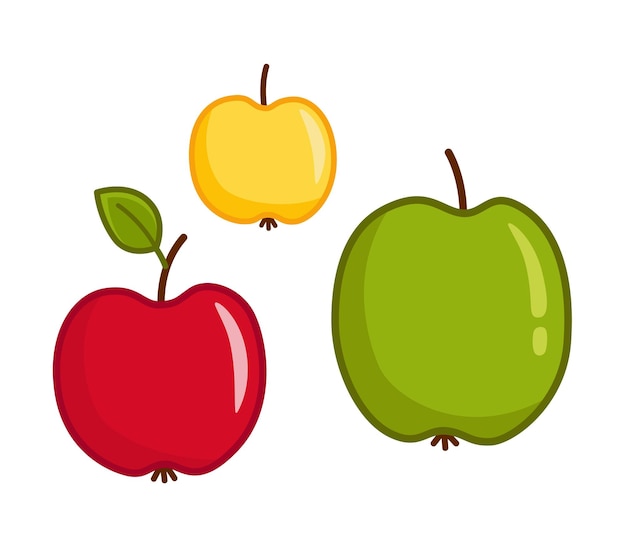 Set of apples Red yellow green apples Cartoon vector