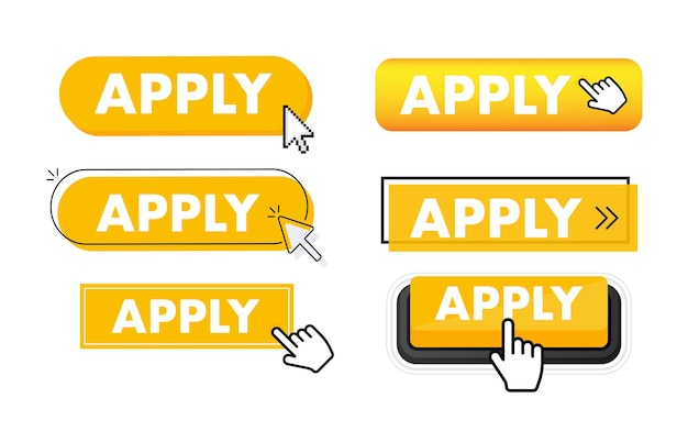 Set of Apply button Hand pointer clicking Apply web buttons