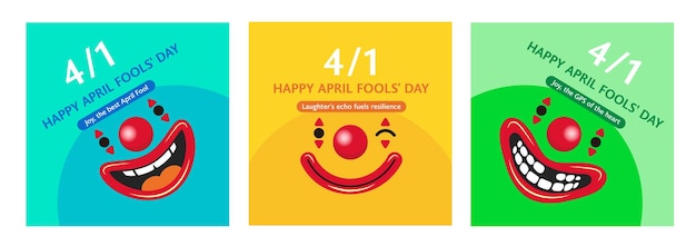 Vettore set di april fools day con un carino emoji di clown per il post sui social media del primo di aprile