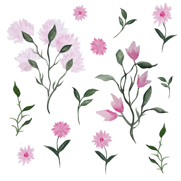 Set aquarel bloemen magnolia pioenrozen met de hand getekend Vector