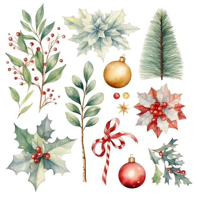 Set aquarel kerst elementen