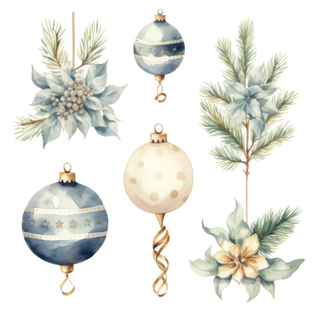 Set aquarel kerst elementen