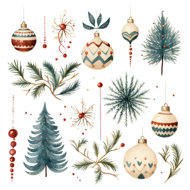 Vector set aquarel kerst elementen