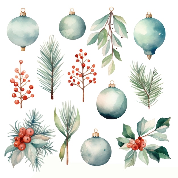 Set aquarel kerst elementen