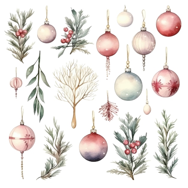 Set aquarel kerst elementen