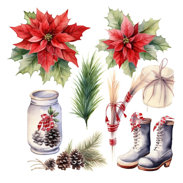 set aquarel kerst