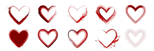 Set aquarel rood hart vorm met de hand geschilderd geïsoleerd