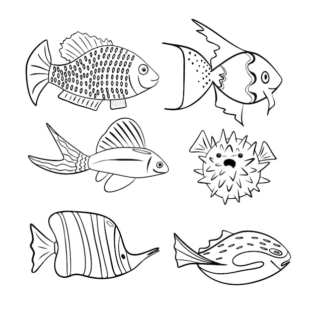 Set of aquarium cartoon fish