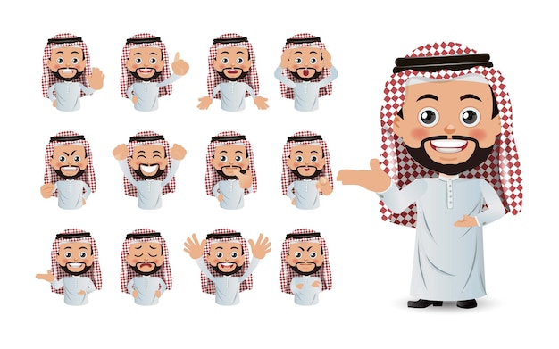 Set of arab business people with different emotion