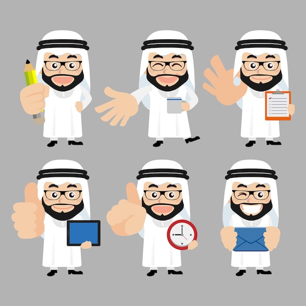 set of arab characters in different poses