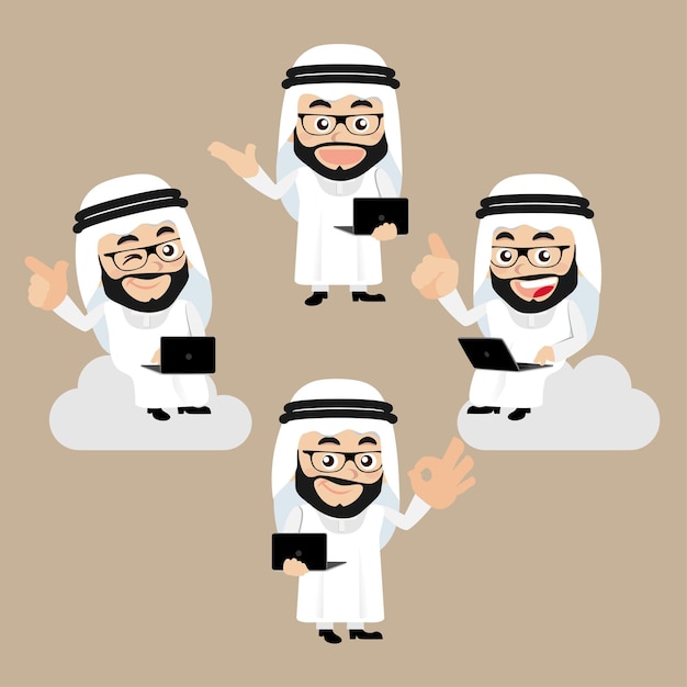set of arab characters in different poses