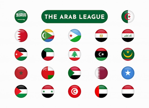 Set of the arab league countries round flag