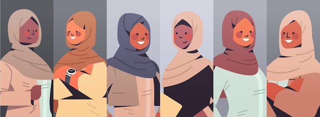 set arabic businesswomen avatars collection women's team concept successful arab business people group    illustration