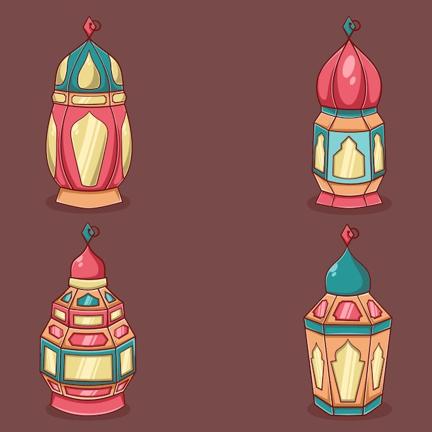 Vector set of arabic lanterns cartoon illustration