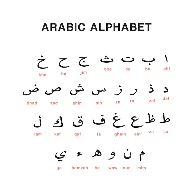 Vector set of arabic letters alphabet in arabic language.