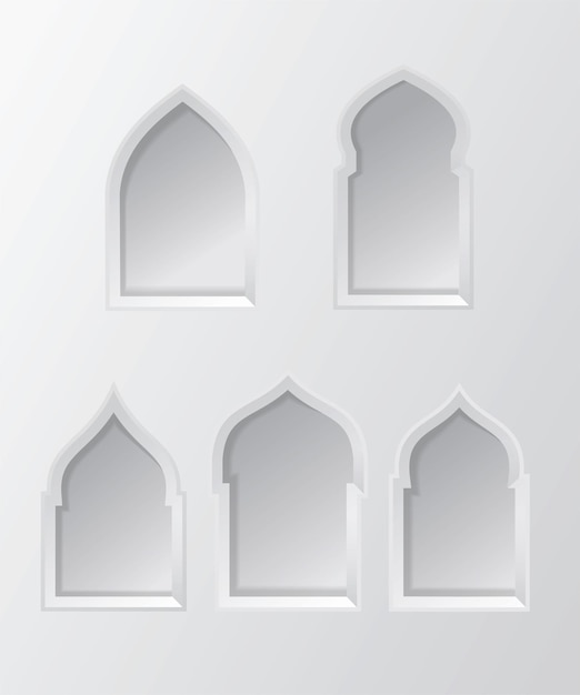 Set of Arabic style windows 3d mockup arches Architectural design elements for Muslim holidays