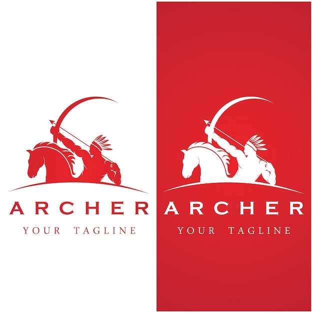 Набор логотипа лучника и лошади с шаблоном слогана
