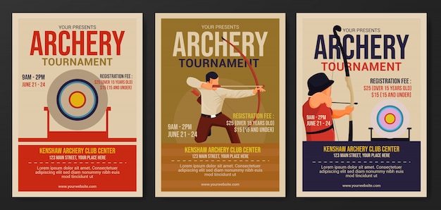 Set of archery tournament flyer template