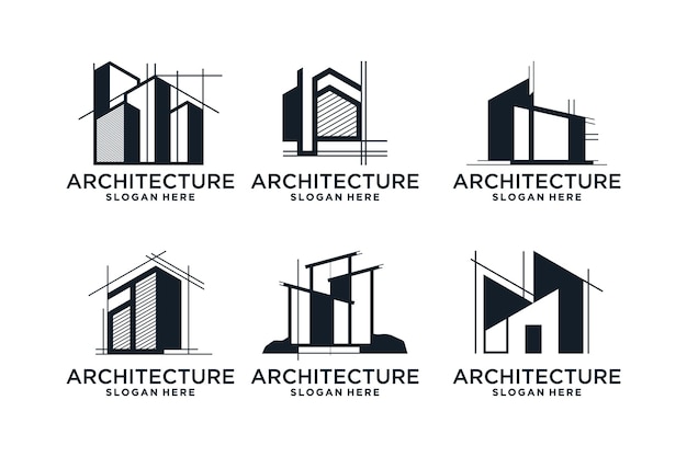 Set di design del logo dell'architettura modello di logo dell'architetto della costruzione