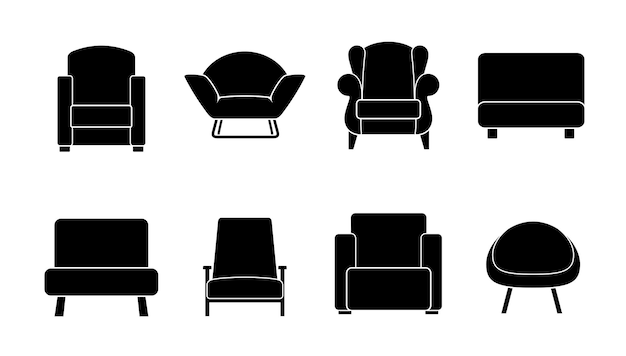 Vector set armchairs icons beautiful design elements  classic retro or modern furniture