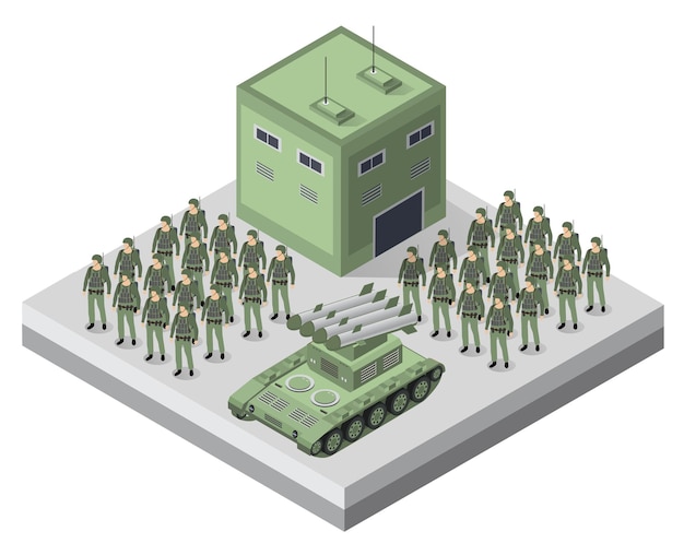 Set of army armed soldiers troop isometric armed military 3D illustration