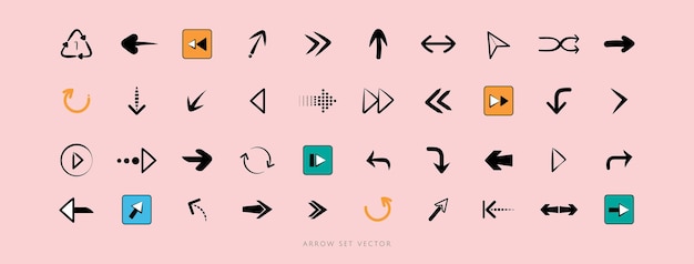 Set of arrow button and cursor flat vector design