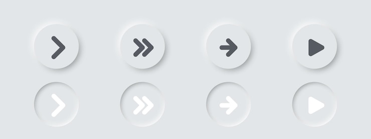 Vector set of arrow buttons neumorphism style illustration