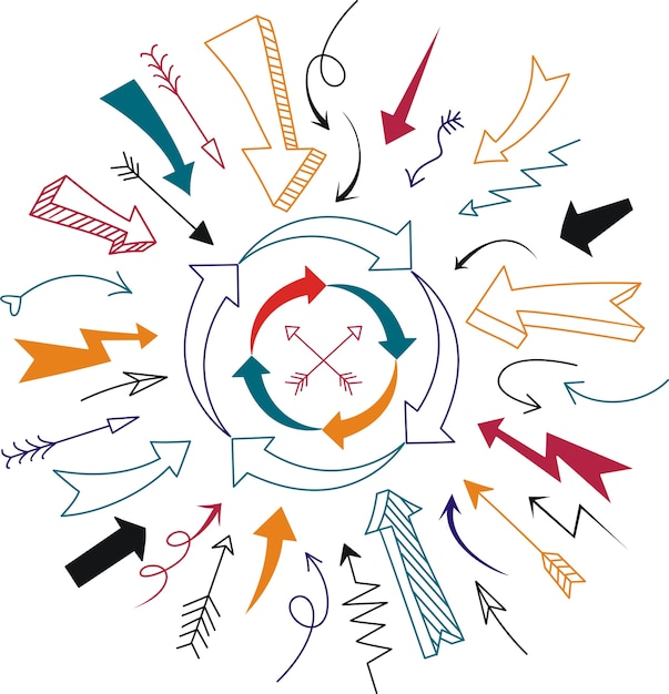 Set di elemento di design disegnato a mano di freccia