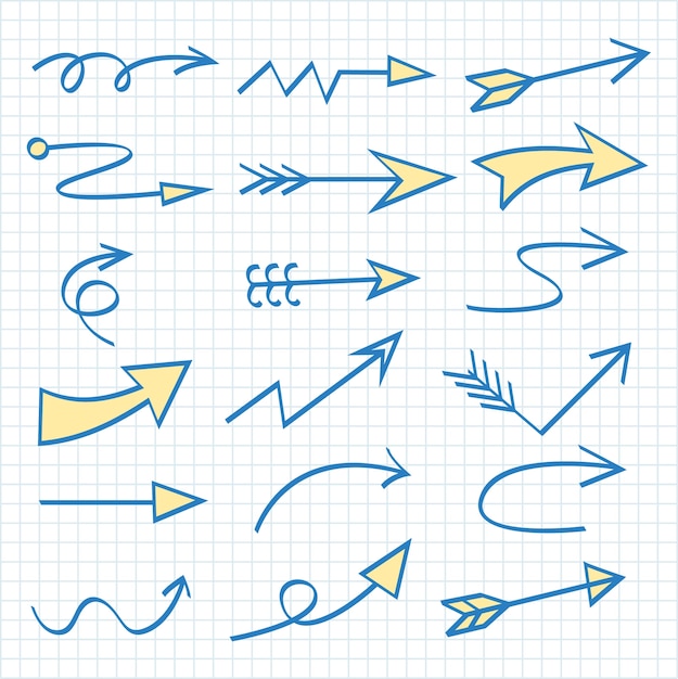 Set di elemento di design disegnato a mano di freccia