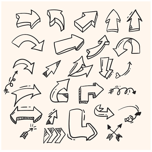 Vector set of arrow with illustration style doodle and line art