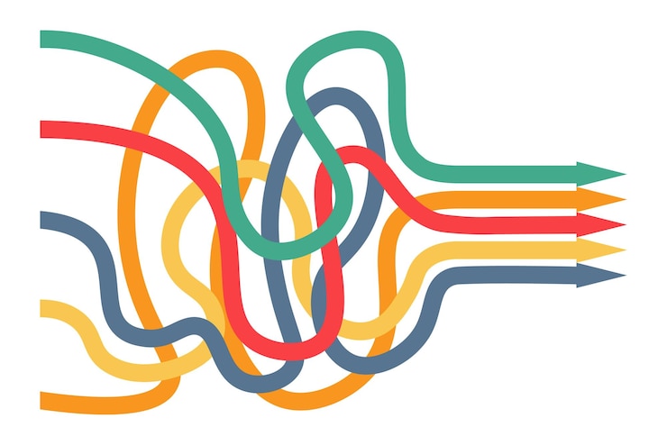 Vector a set of arrows of different shapes pointing in one direction choice option opportunity road